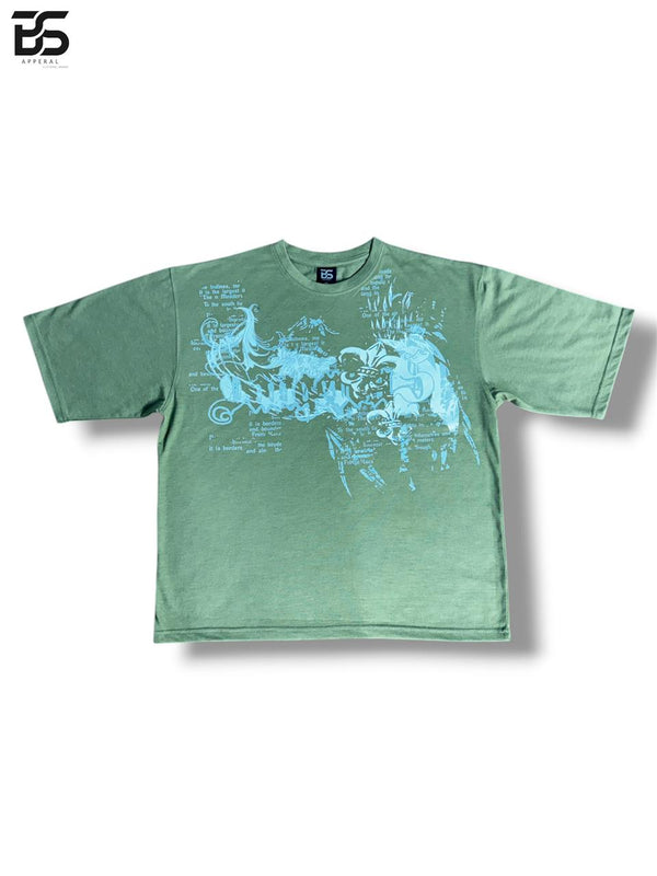 Oversise-Style Graphic Printed Green T-Shirt